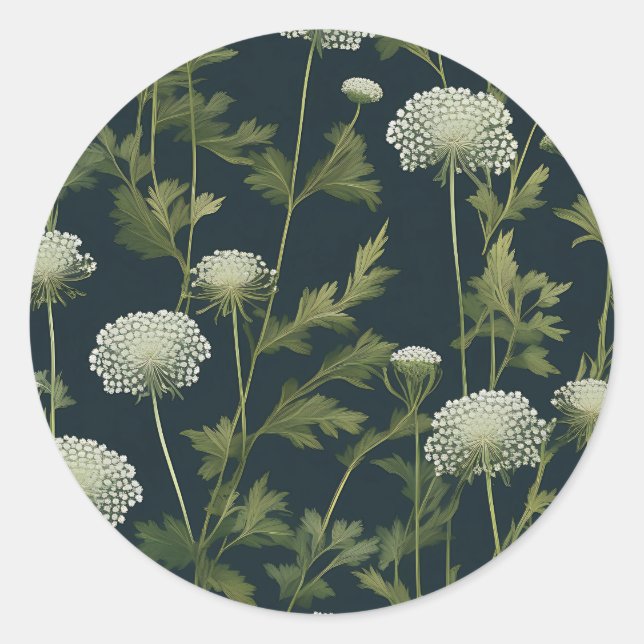 Delicate Queen Anne's Lace Pattern Classic Round Sticker (Front)