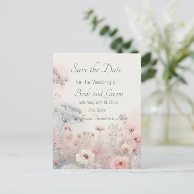 Delicate Queen Anne's Lace Save the Date Postcard (Standing Front)