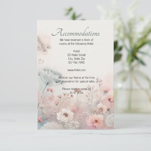 Delicate Queen Anne's Lace Wedding Accommodation  Enclosure Card (Standing Front)