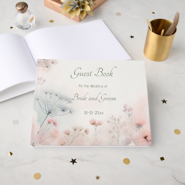 Delicate Queen Anne's Lace Wedding Guest Book (Front Open)