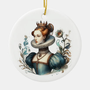 Delicate Queen in Watercolor Style Ceramic Tree Decoration