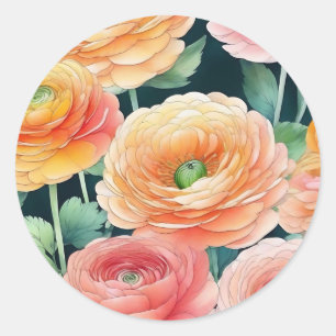 Delicate Ranunculus Flowers Watercolor Classic Round Sticker