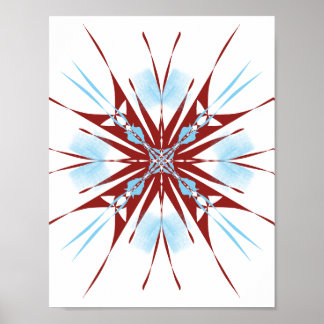 Delicate Red and Blue Starburst Line Art Poster