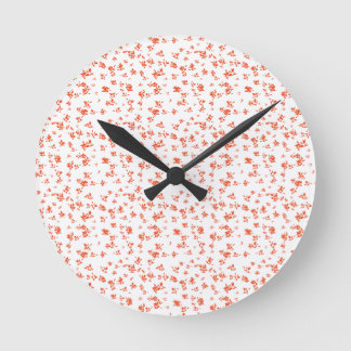 Delicate Red Floral Pattern on Soft Cream  Round Clock