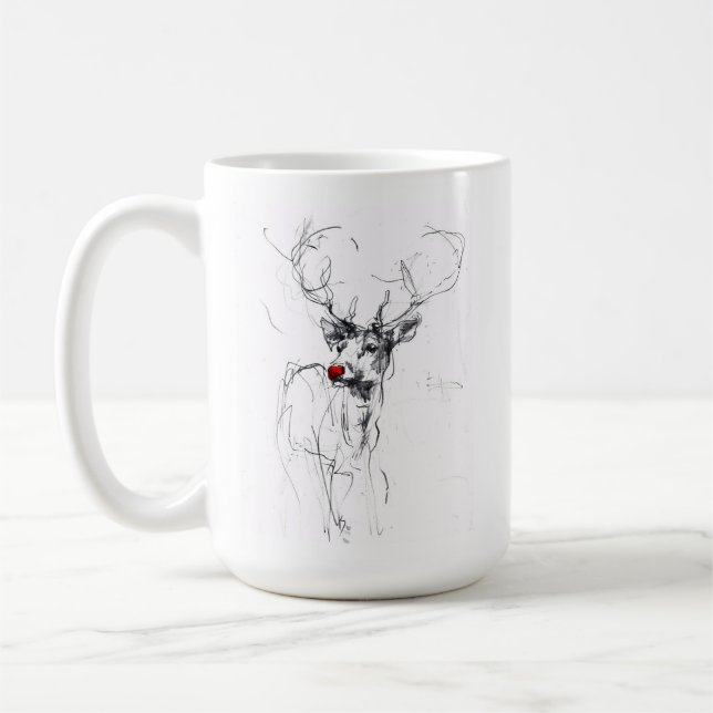 Delicate Red-Nosed Rudolf Portrait Coffee Mug (Left)