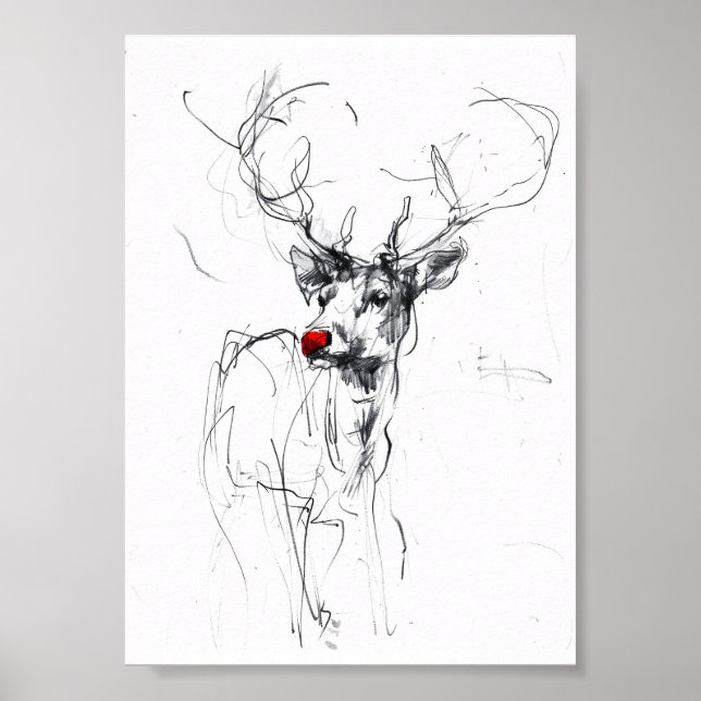 Delicate Red-Nosed Rudolf Portrait Poster (Front)