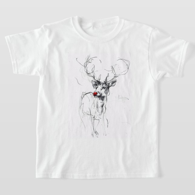 Delicate Red-Nosed Rudolf Portrait T-Shirt (Laydown)