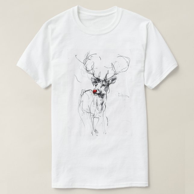 Delicate Red-Nosed Rudolf Portrait T-Shirt (Design Front)