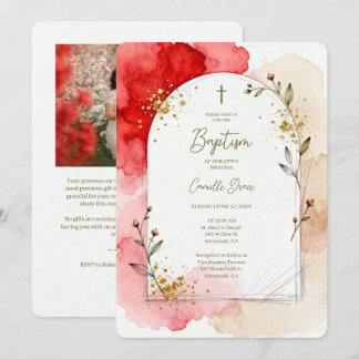Delicate Red Watercolor Baptism Photo Arch LPM26 Invitation