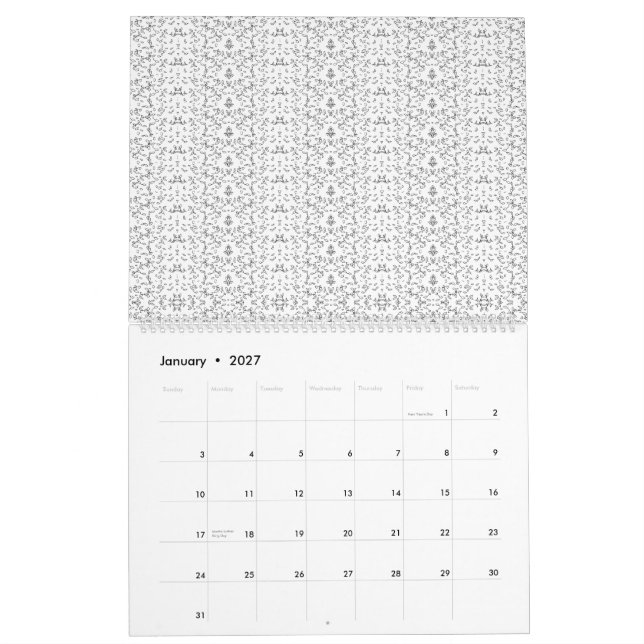 Delicate, repeating light grey floral pattern on a calendar (Jan 2027)