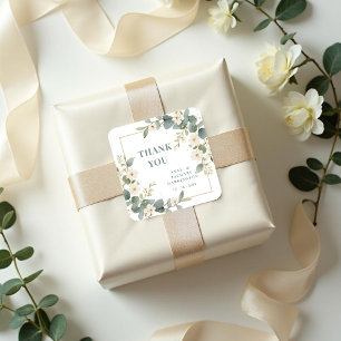 Delicate Romantic Floral and Branch Frame Wedding Square Sticker