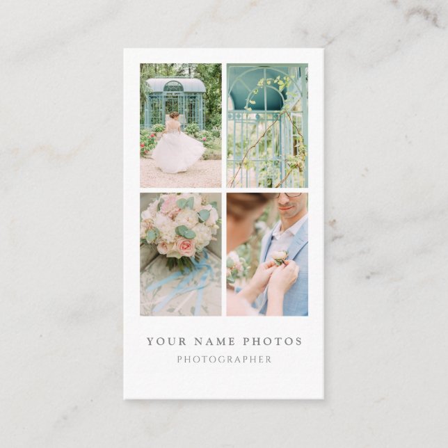 Delicate Romantic Four Photo Photography Business Card (Front)