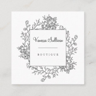 Delicate Romantic Hand Drawn Floral Wreath Square Business Card