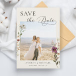 Delicate Romantic Ivory Wildflowers Photo Wedding Save The Date<br><div class="desc">Surprise your guests with these modern,  elegant ivory Save the Date cards featuring ivory background,  pretty wildflowers,  your custom photo & text. Easily add your details by clicking on the "personalise" option.</div>