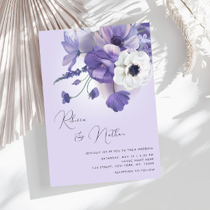 Delicate Romantic Lilac Floral All in One Wedding Invitation