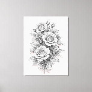 Delicate Romantic Rose Bouquet Sketch Canvas Print