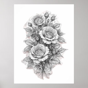 Delicate Romantic Rose Bouquet Sketch  Poster