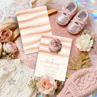 Delicate Romantic Rose Gold Glitter Baptist Invitation