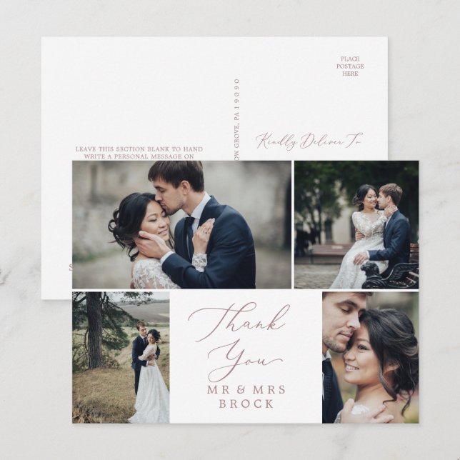 Delicate Rose Gold 4 Photo Template Thank You Postcard (Front/Back)