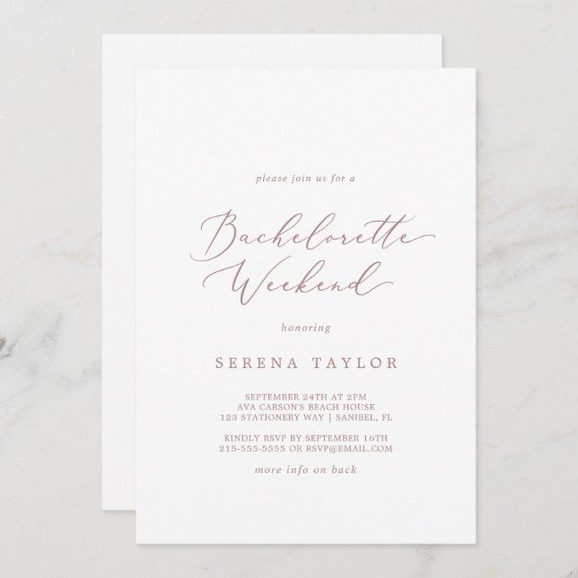 Delicate Rose Gold Bachelorette Weekend Invitation (Front/Back)