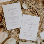Delicate Rose Gold Calligraphy All In One Wedding Invitation<br><div class="desc">This delicate rose gold calligraphy all in one wedding invitation is perfect for a modern wedding. The romantic minimalist design features lovely and elegant dusty rose blush pink typography on a white background with a clean and simple look. Save paper by including the details on the back of the wedding...</div>