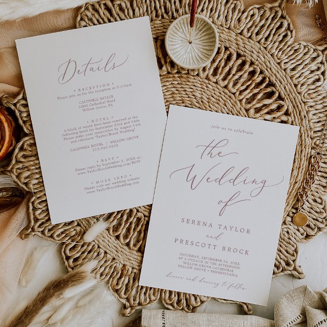 Delicate Rose Gold Calligraphy All In One Wedding Invitation (Creator Uploaded)
