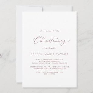 Delicate Rose Gold Calligraphy Christening Invitation