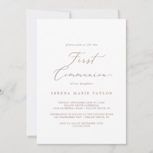 Delicate Rose Gold Calligraphy First Communion Invitation