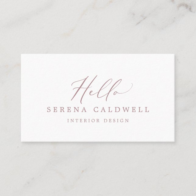 Delicate Rose Gold Calligraphy Hello Business Card (Front)