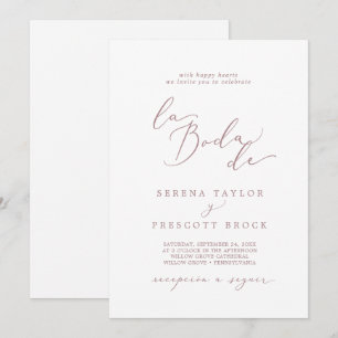 Delicate Rose Gold Calligraphy La Boda De Wedding Invitation