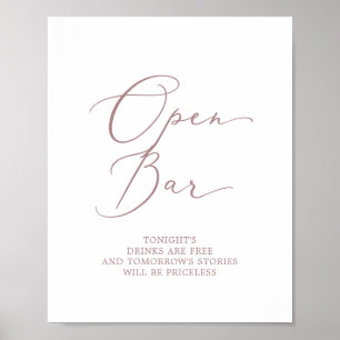 Delicate Rose Gold Calligraphy Open Bar Sign