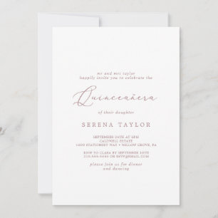 Delicate Rose Gold Calligraphy Quinceañera Invitation