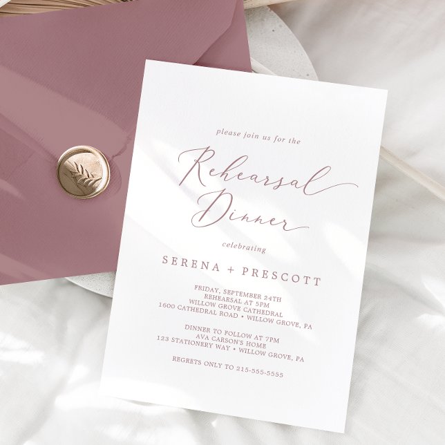 Delicate Rose Gold Calligraphy Rehearsal Dinner Invitation (Creator Uploaded)