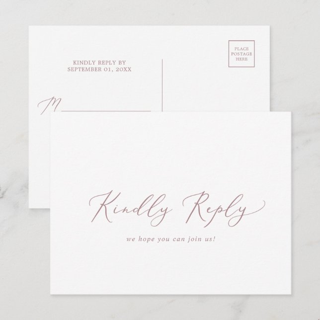 Delicate Rose Gold Calligraphy Song RSVP Postcard (Front/Back)