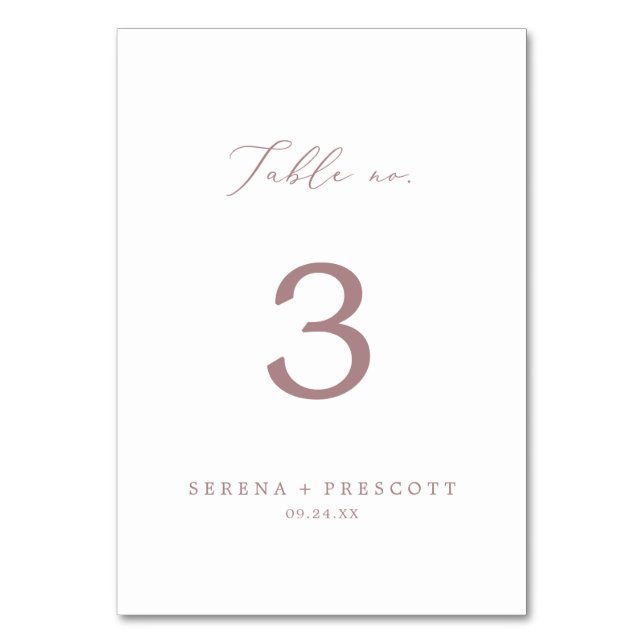 Delicate Rose Gold Calligraphy Table Number (Front)