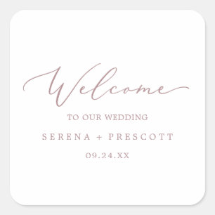 Delicate Rose Gold Calligraphy Wedding Welcome Square Sticker