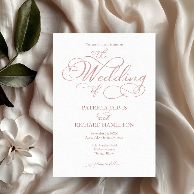 Delicate Rose Gold Faux Foil Script Wedding Invitation (Creator Uploaded)