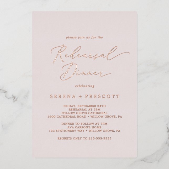 Delicate Rose Gold Foil | Blush Rehearsal Dinner (Front)