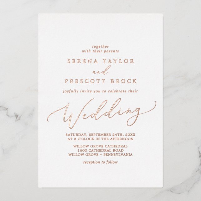 Delicate Rose Gold Foil Calligraphy Wedding (Front)