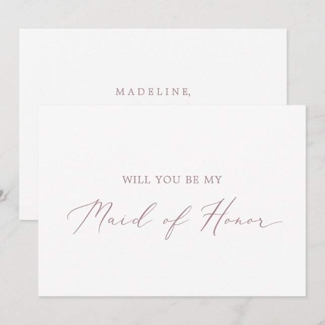Delicate Rose Gold Maid of Honour Proposal Card (Front/Back)