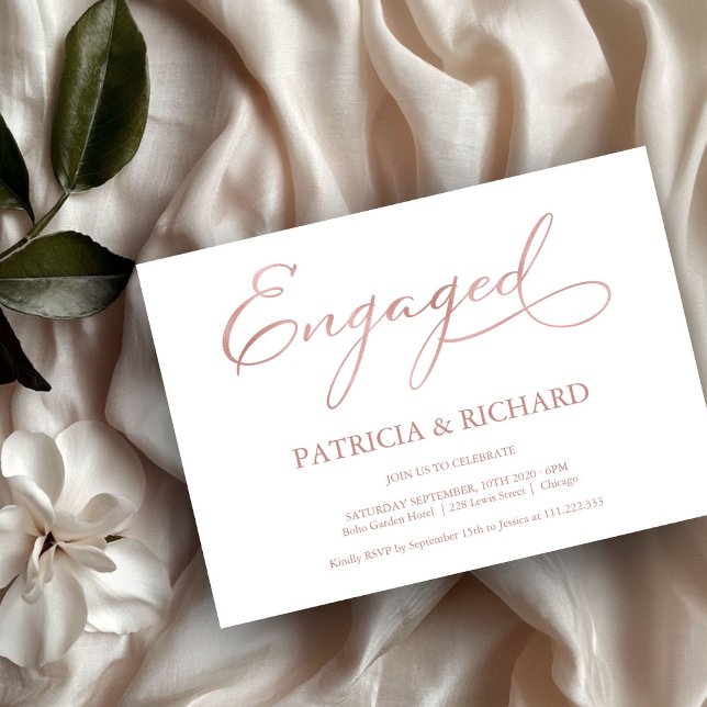 Delicate Rose Gold Script Engagement Party Invitation (Creator Uploaded)