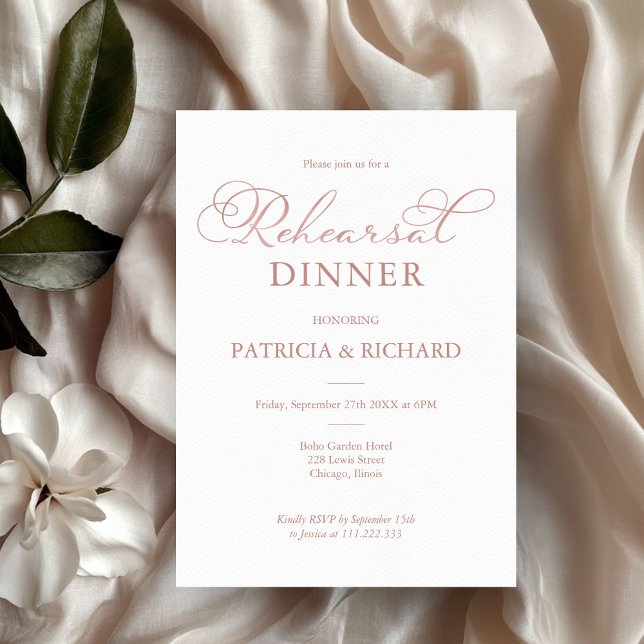 Delicate Rose Gold Script Rehearsal Dinner Invitation (Creator Uploaded)