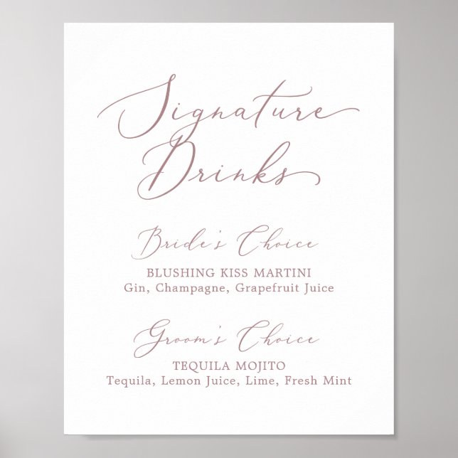 Delicate Rose Gold Signature Drinks Sign (Front)