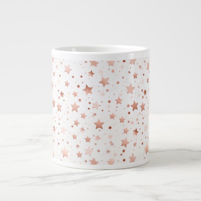  Delicate Rose Gold Stars Jumbo Ceramic Mug (Front)