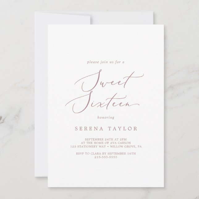 Delicate Rose Gold Sweet Sixteen Birthday Invitation (Front)