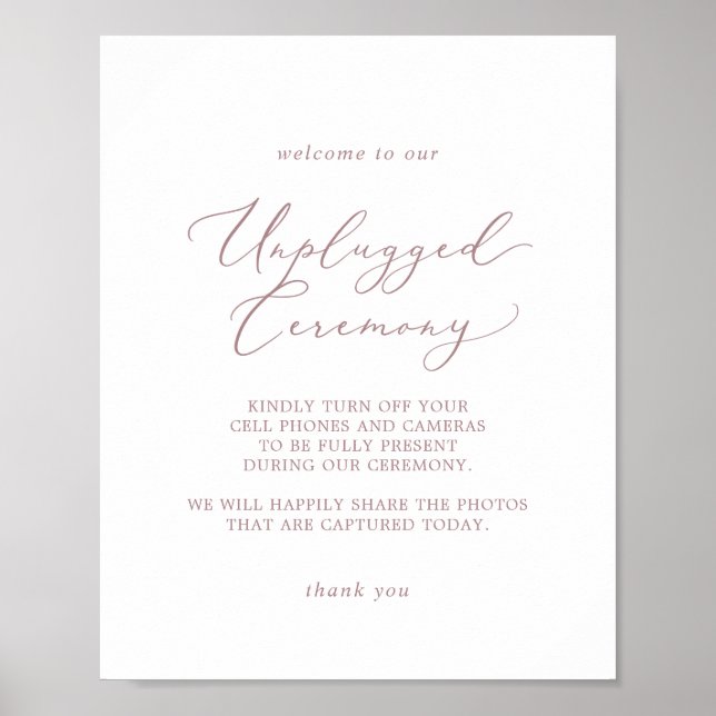 Delicate Rose Gold Unplugged Ceremony Sign (Front)
