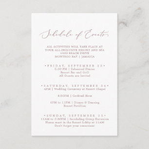 Delicate Rose Gold Weekend Schedule of Events Enclosure Card