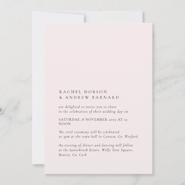 Delicate Rose Soft Blush Romantic Pale Pink Simple Invitation (Front)