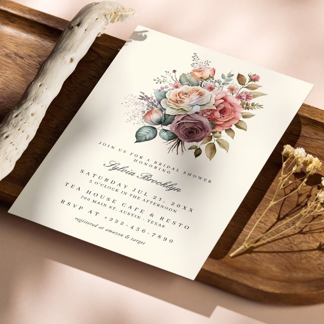 Delicate Rose Watercolor Bridal Shower Invitation (Personalized Delicate Rose Watercolor Bridal Shower Invitation)