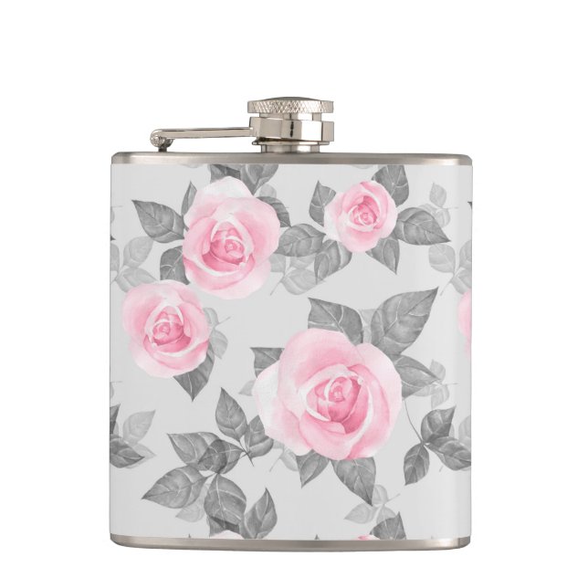 Delicate roses 1 hip flask (Front)